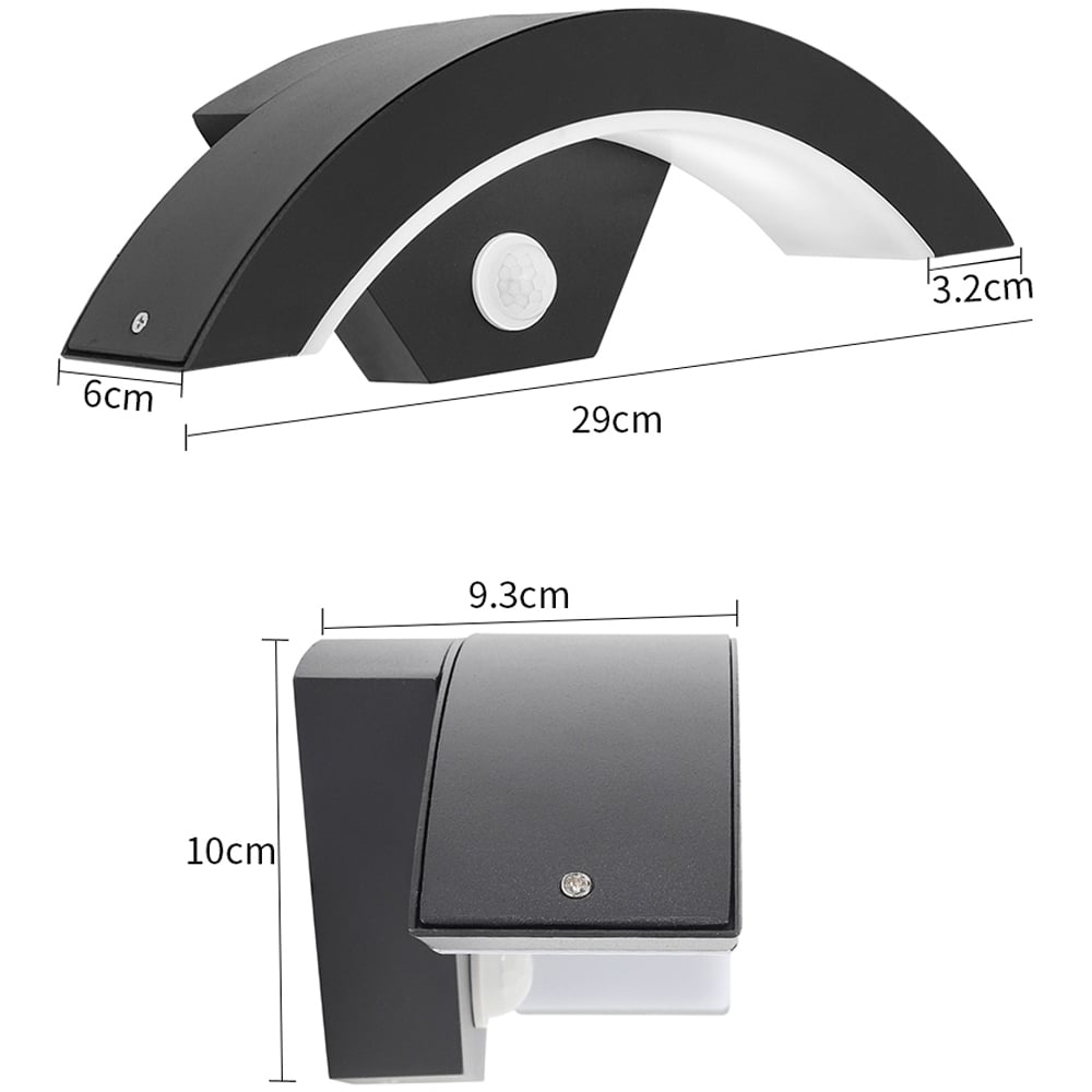 Living and Home Black Curved LED Garden Induction Wall Light Image 9