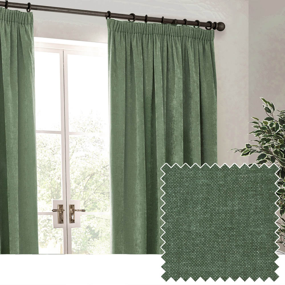 Yard Green Heavy Chenille Velvet Pencil Pleat Curtains 229 x 183cm Image 4