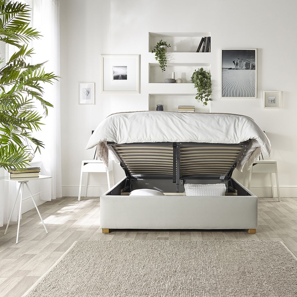 Catherine Lansfield Boutique Super King Size Light Silver Velvet Ottoman Bed Image 2