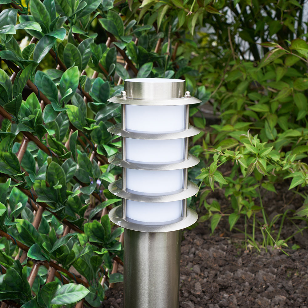 ValueLights Wharf Set of 2 Silver Warm White Bulb Bollard Lights Image 3