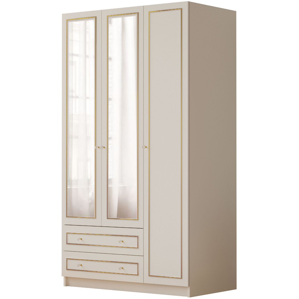 Evu MARIE 3 Door 2 Drawer Gold and White Mirrored Wardrobe Image 2