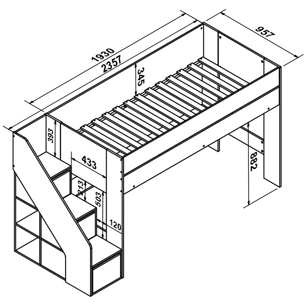 Flair Olivia Single Mid Sleeper Bed with Shelves and Storage Stairs Image 7