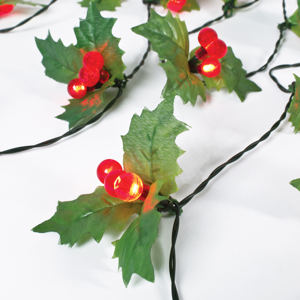 The Christmas Workshop 60 LED Holly Sprig and Berries String Light Image 2