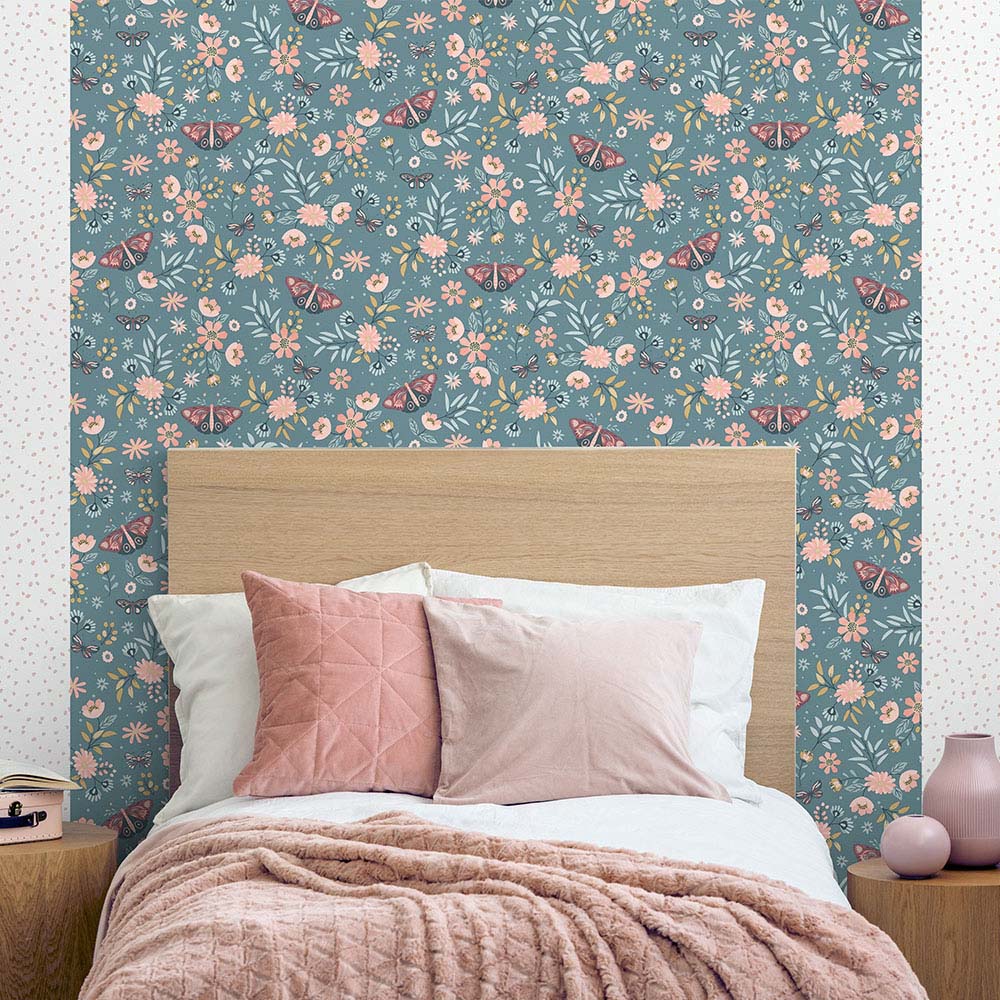 Muriva Sweet Meadow Teal Wallpaper Image 2