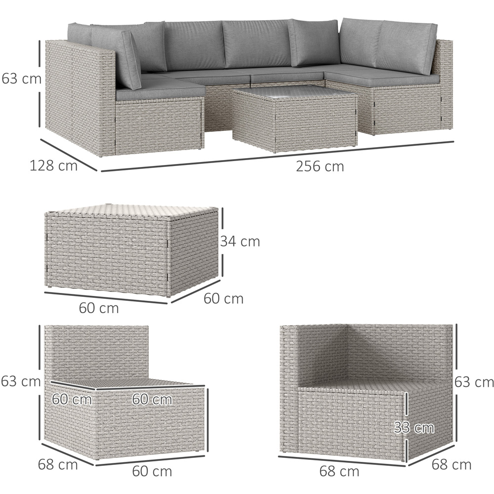 Outsunny 6 Seater Grey Rattan Garden Furniture Set with Cushions Image 9