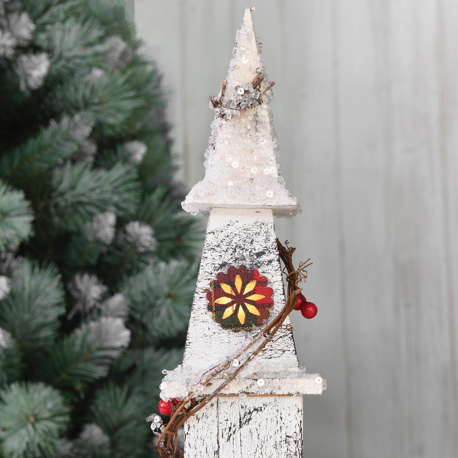 Whimsical Cheer White and Tartan LED Church Christmas Decoration Image 4