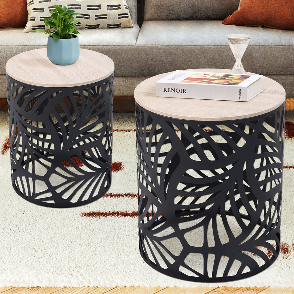 Black Leaf Side Table Set of 2 Image 1