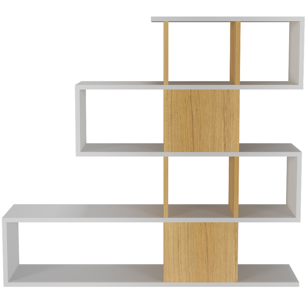 Decorotika Karlin 9 Shelf White and Teak Modern Bookcase Image 2