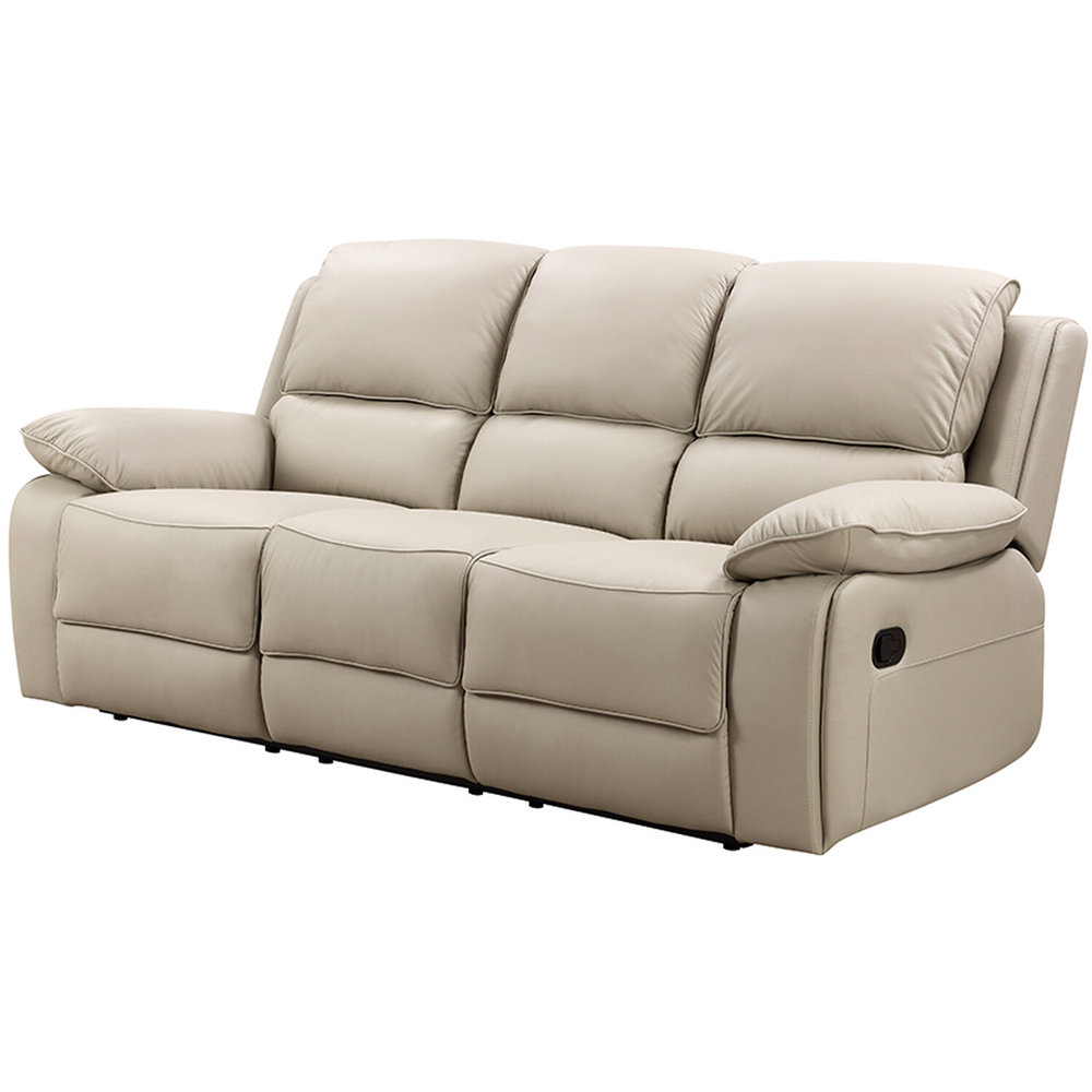 Salerno 3 Seater Light Grey Leather Manual Recliner Sofa Image 2