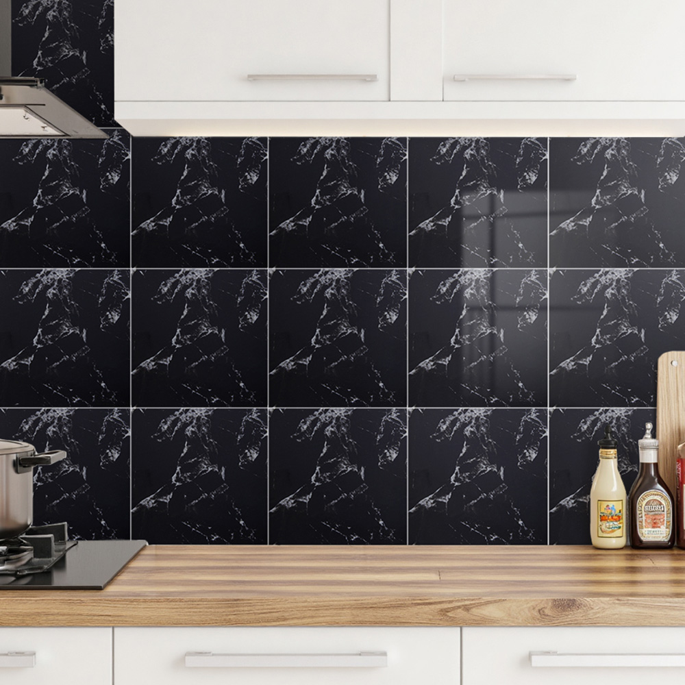 Living and Home Marble Patterned Neutral Grey PVC Self Adhesive Wall Sticker 10 Pack Image 8