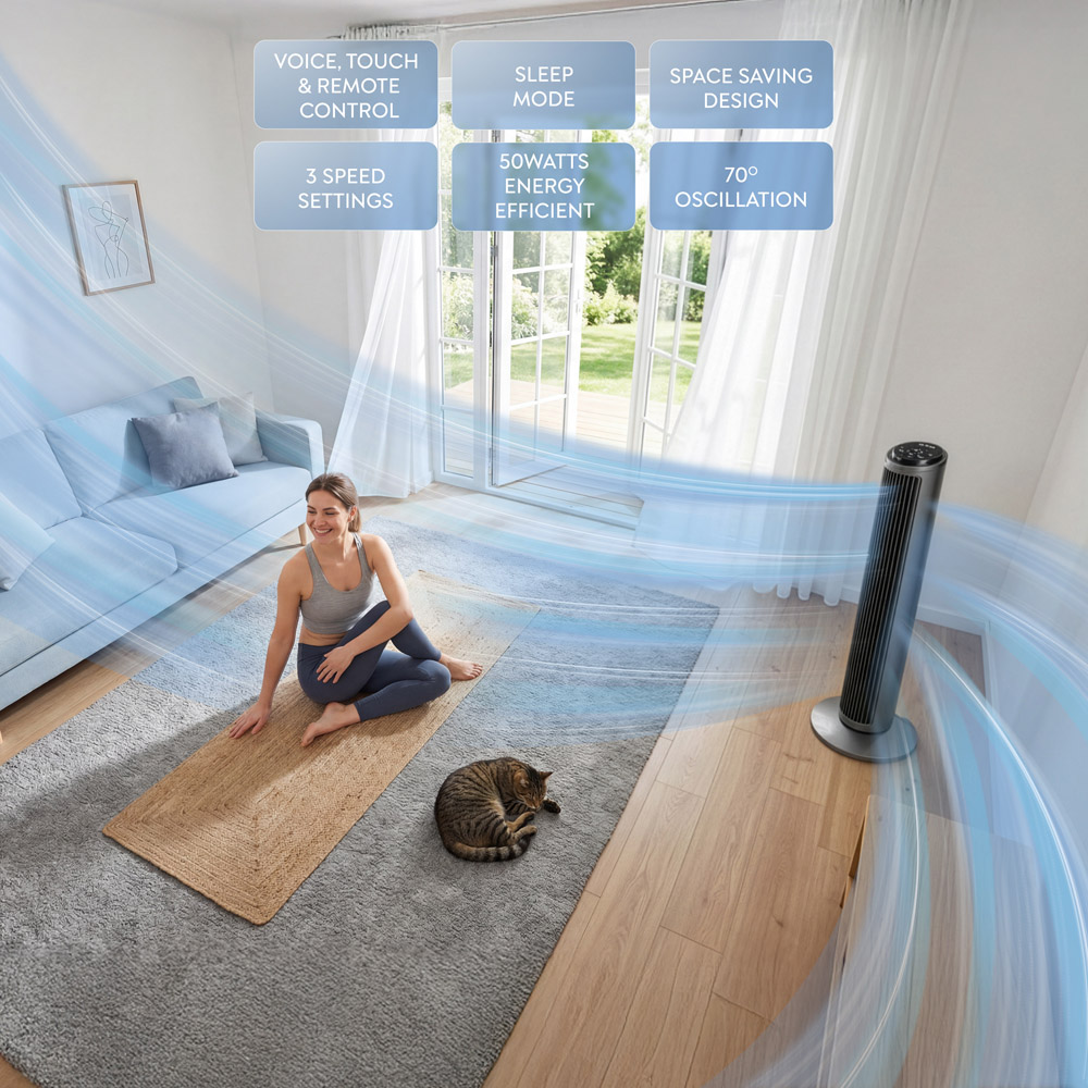 Air Pro Grey SmartVoice Control Oscillating Bladeless Tower Fan with Remote 30 inch Image 5