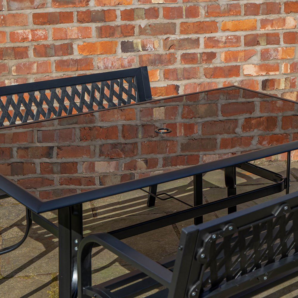 Samuel Alexander 4 Seater Garden Dining Table with Bench and Beige Havana Parasol and Base 2m Image 4