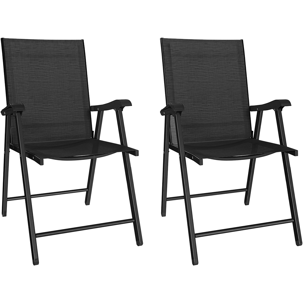 Outsunny Set of 2 Black Foldable Garden Chair with High Back and Curved Armrests Image 2