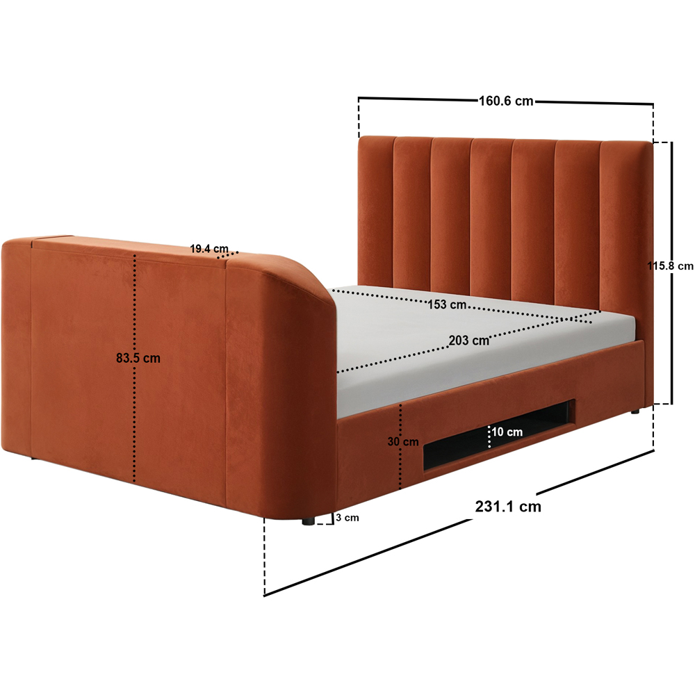 Flair Megane King Size Burnt Orange Velvet Side Lift TV Ottoman Bed Image 7