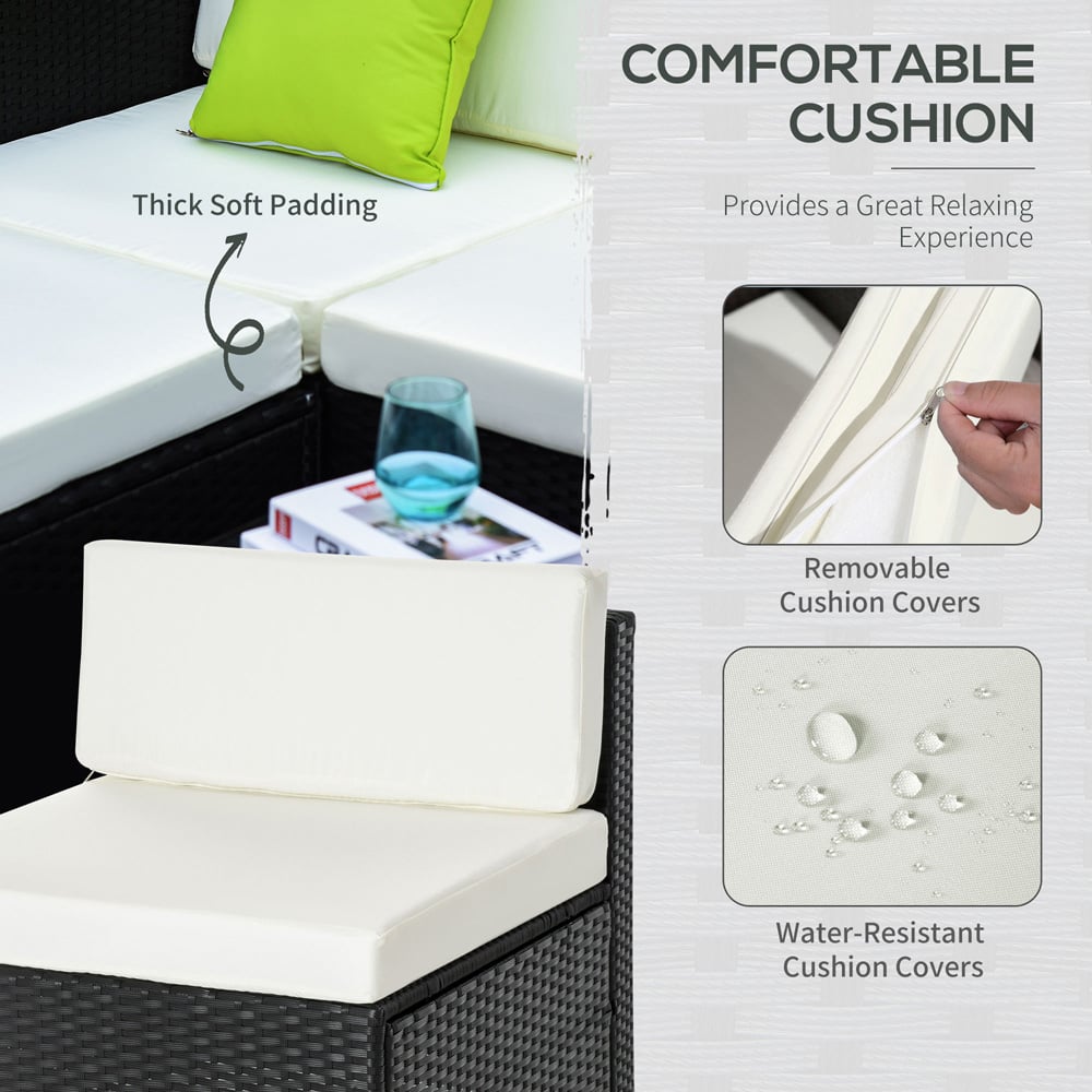 Outsunny 4 Seater Black Rattan Corner Lounge Set Image 5