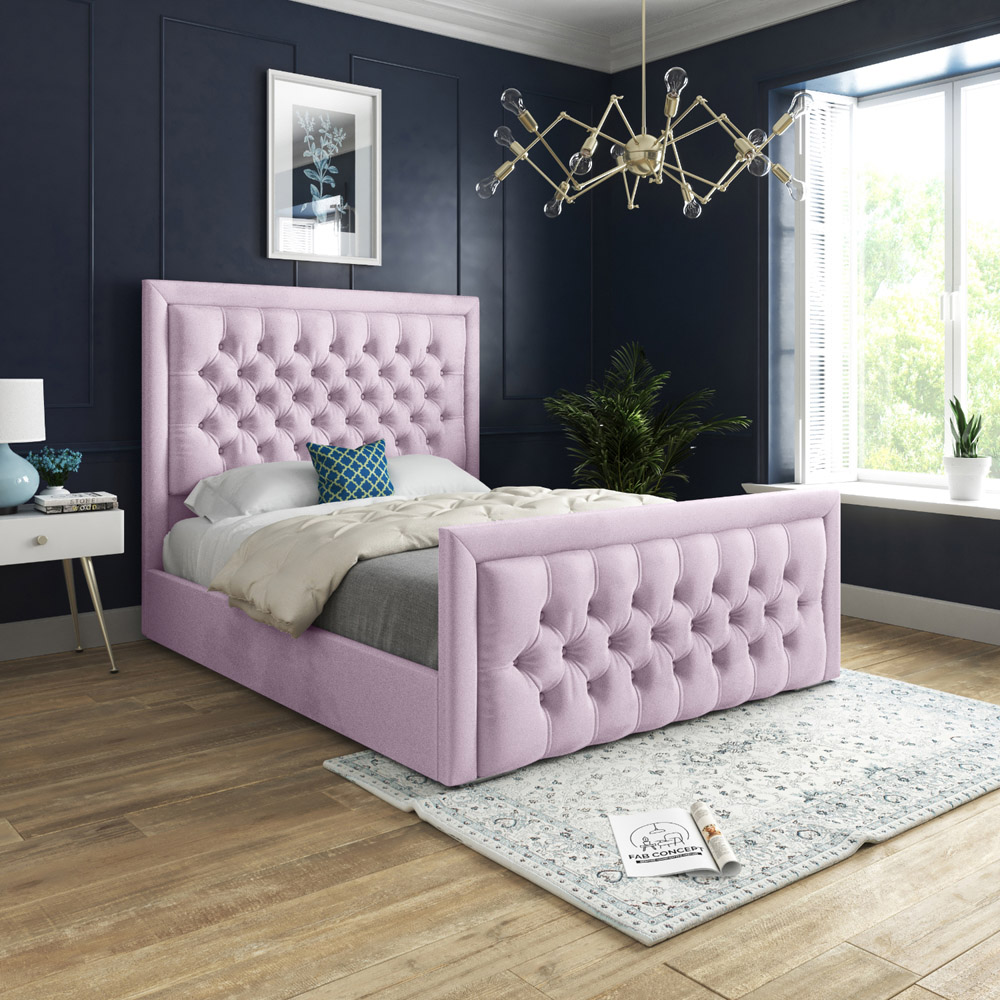 Rovigo Small Single Pink Soft Velvet Upholstered Bed Frame with Deep Buttoned Headboard Image 5
