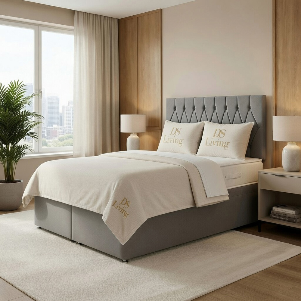 DS Living Diamond Super King Size Silver Upholstered Divan Bed Image 4