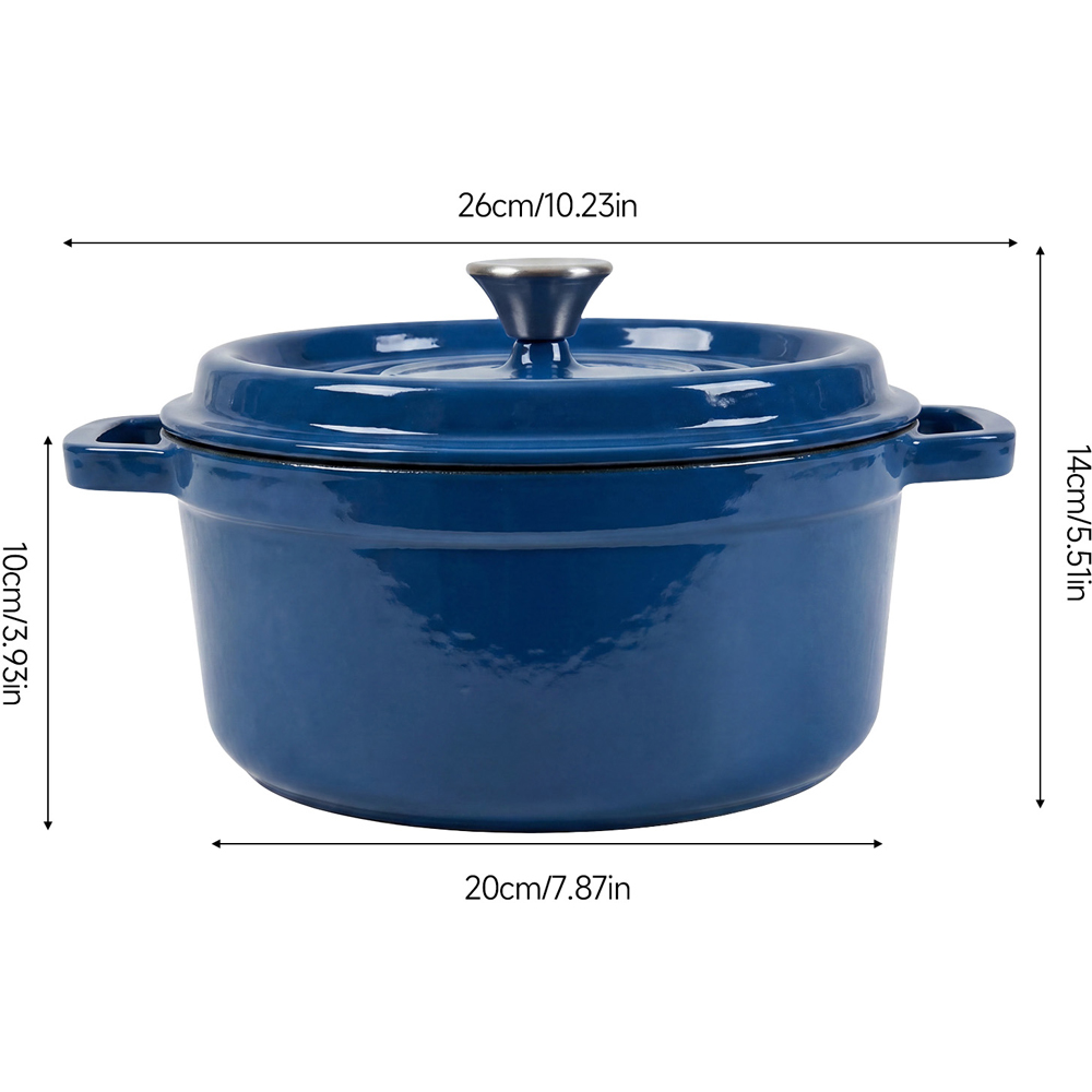 Living and Home 2L Dark Blue Enamelled Cast Iron Dutch Oven Image 8