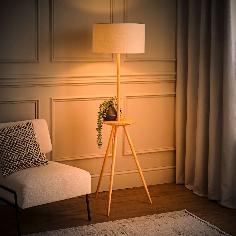 ValueLights Desmond Side Table Wood Tripod LED Floor Lamp with Bulb Image 2