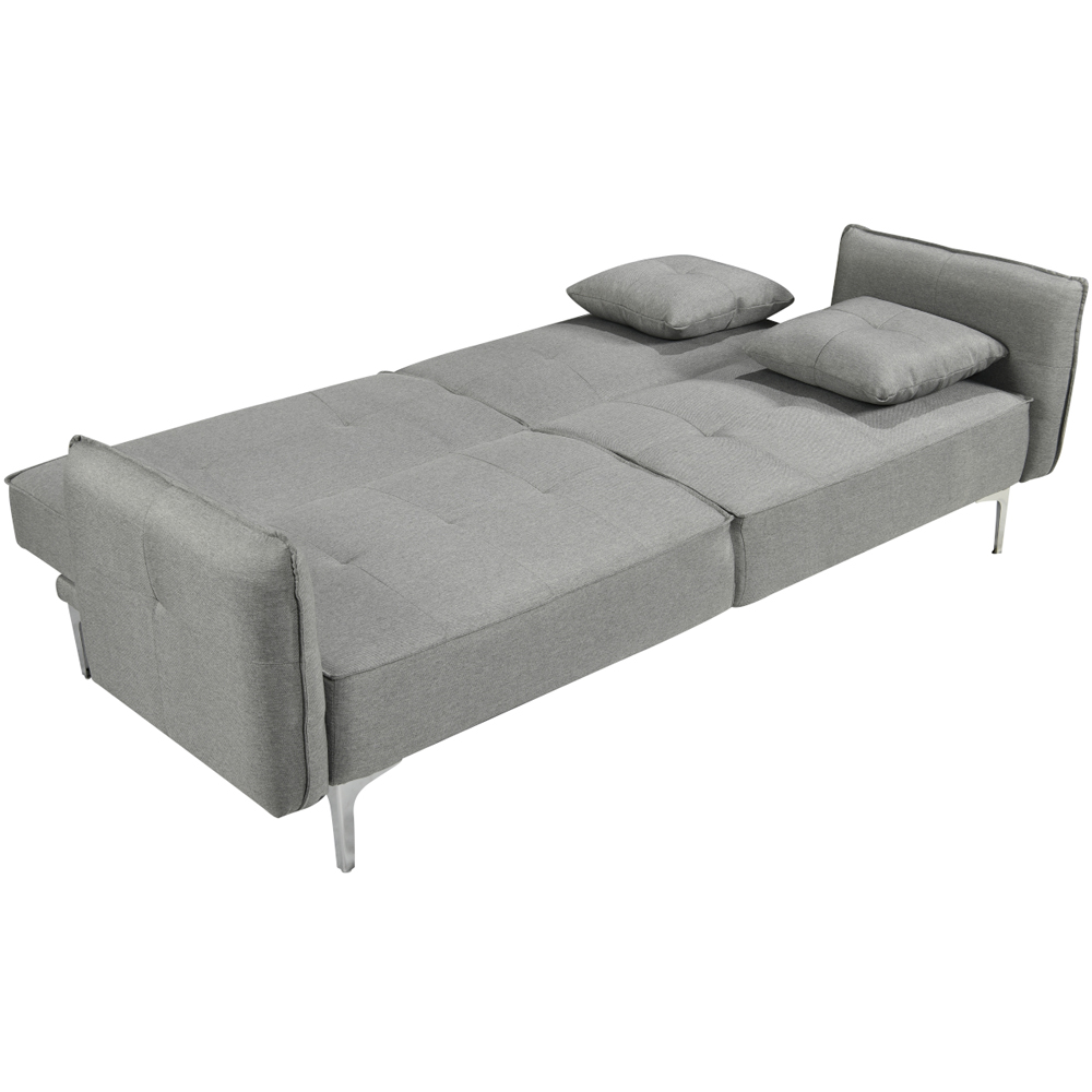 Comfy Living 3 Seater Grey Linen Sofa Bed with 2 Cushions Image 4