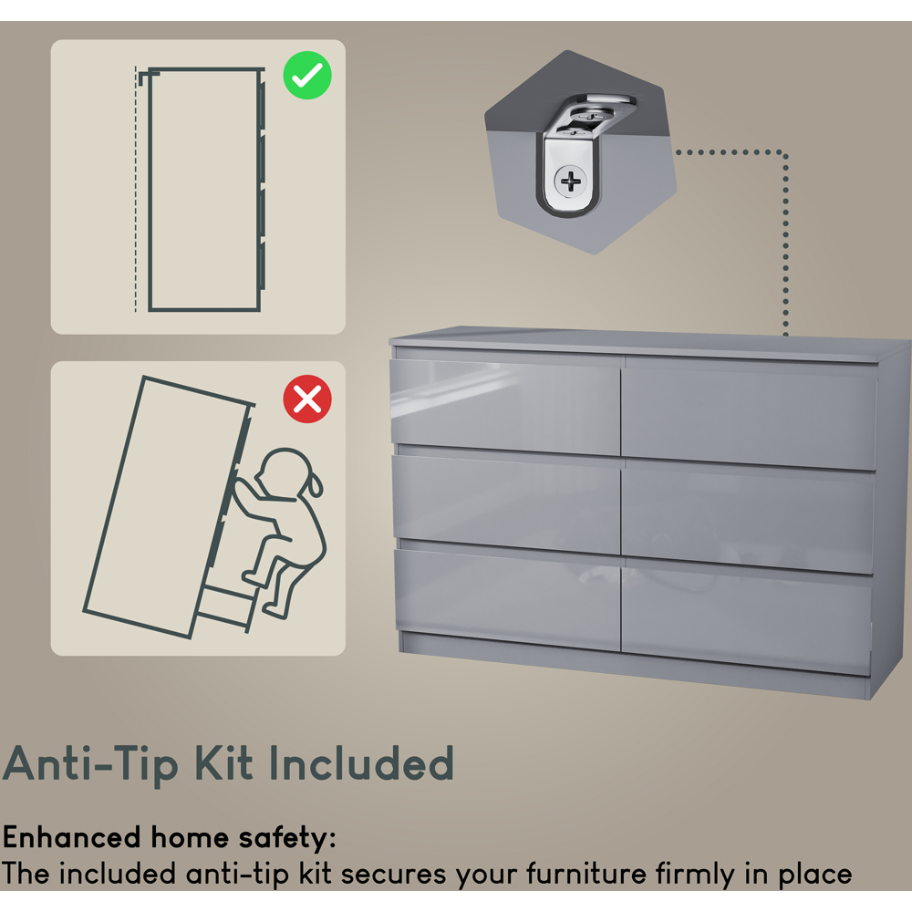 Vida Designs Glinton 6 Drawer Grey Chest of Drawers Image 8