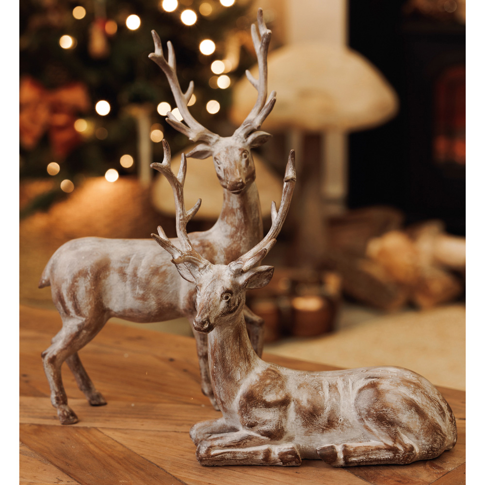 The Seasonal Gift Co. Standing Stag White Washed Resin Christmas Decoration Image 2