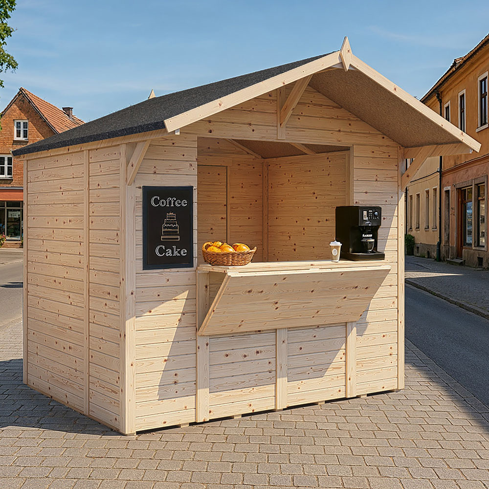 Rowlinson Bertilo 8 x 6ft Natural Apex Market Stall with Fold-Down Serving Counter Image 4