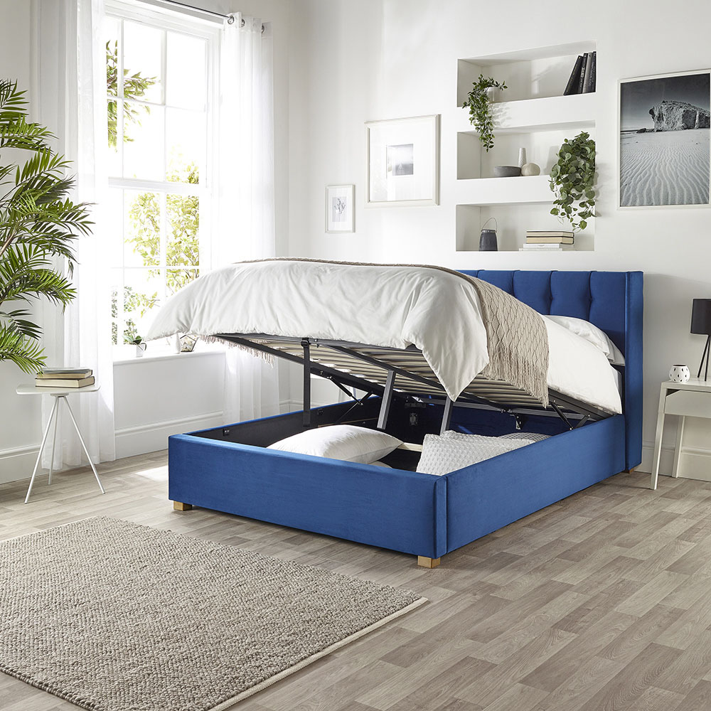 Catherine Lansfield Utopia Small Double Navy Velvet Ottoman Wing Bed Image 3