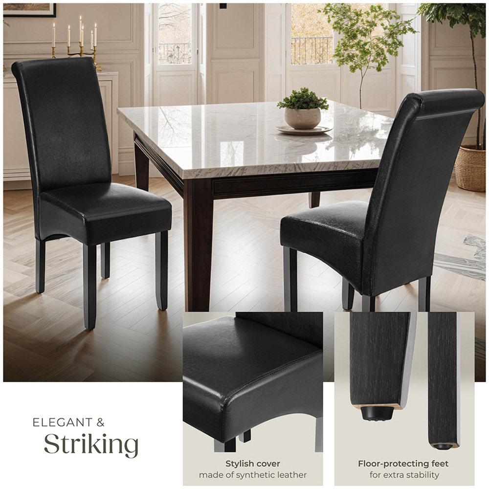 tectake Set of 6 Black Faux Leather High Backrest Dining Chair Image 8