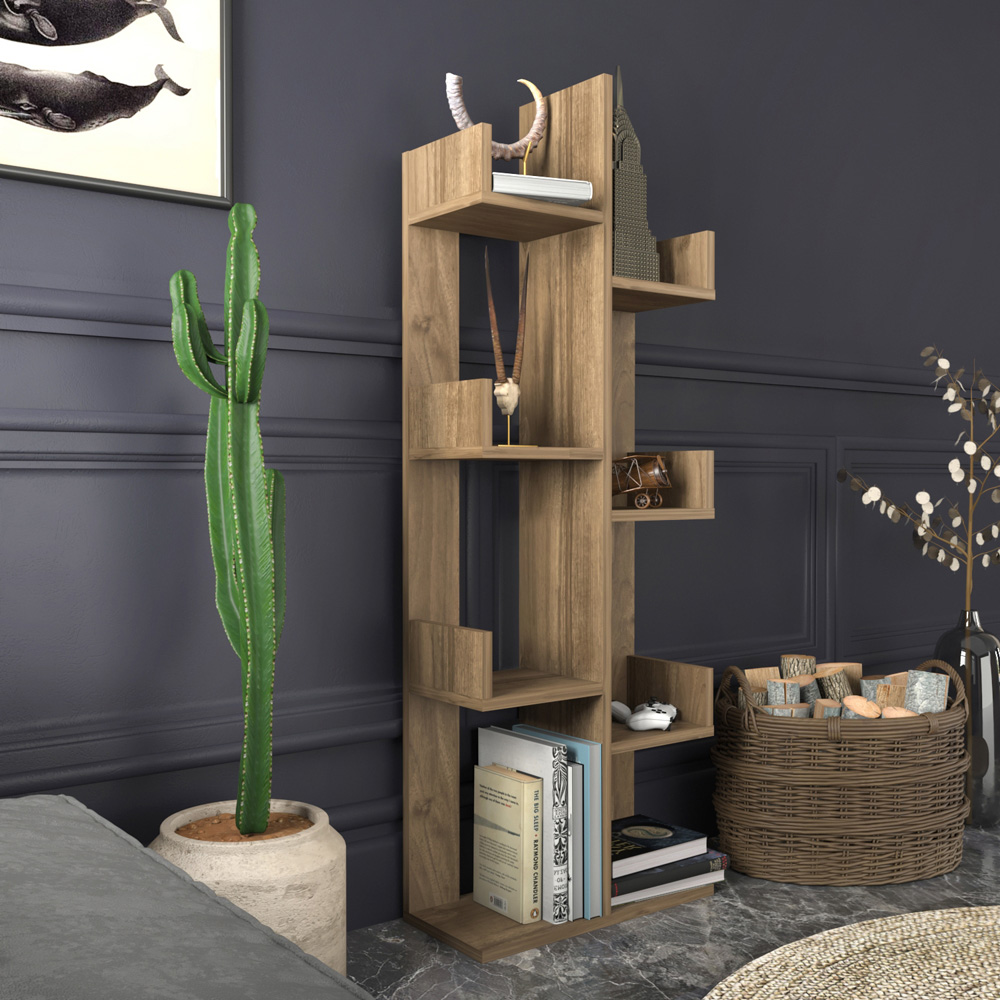 Decorotika Lui 8 Shelf Walnut Tall Tree Style Bookshelf Image 5