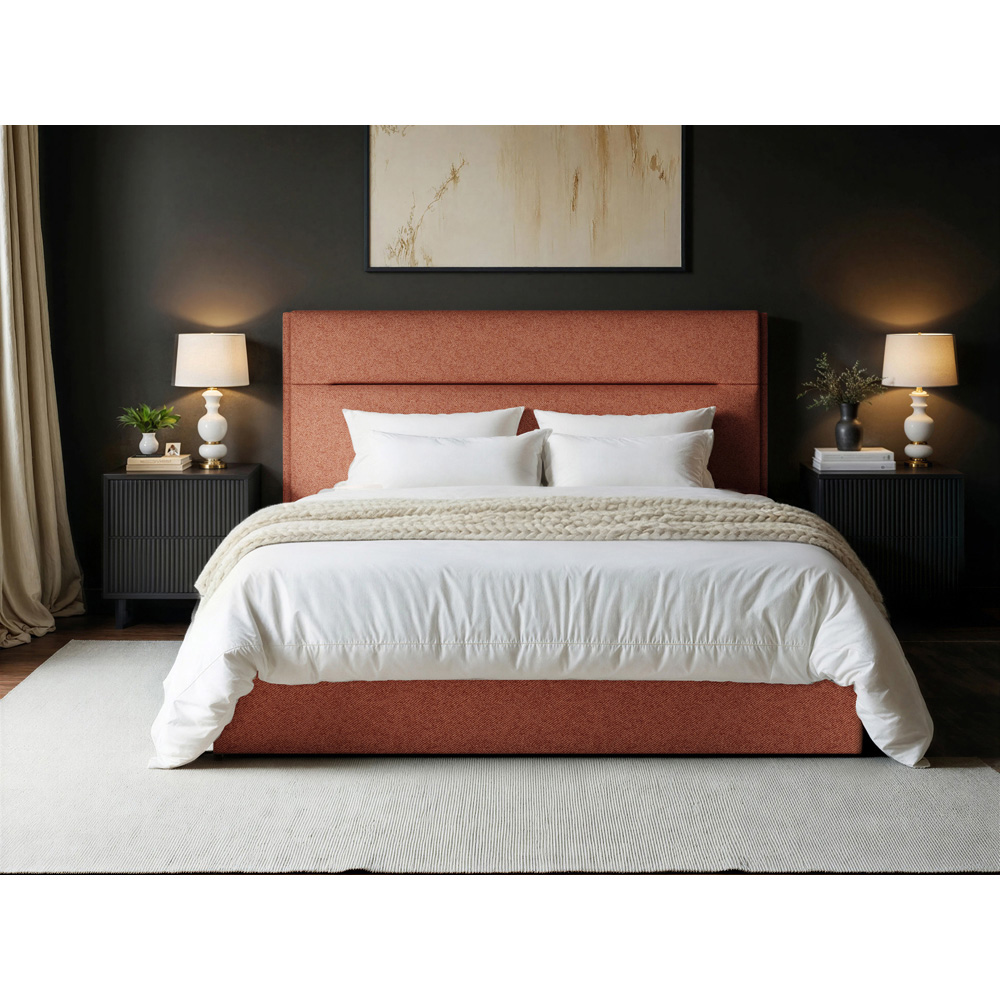SOLACE+CO Nela Double Burnt Orange Woven Fabric Ottoman Bed with Padded Headboard Image 5