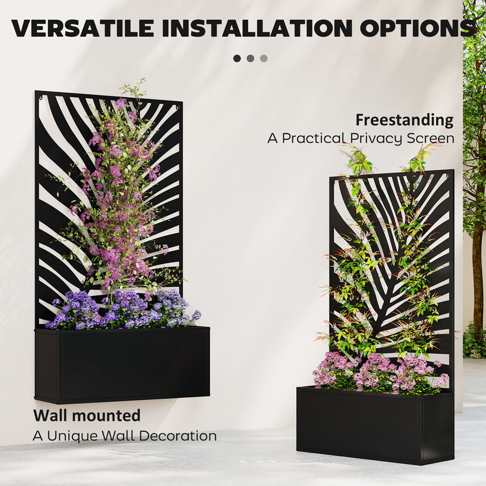Outsunny Black Metal Raised Garden Bed with Trellis 113 x 23 x 61cm Image 7