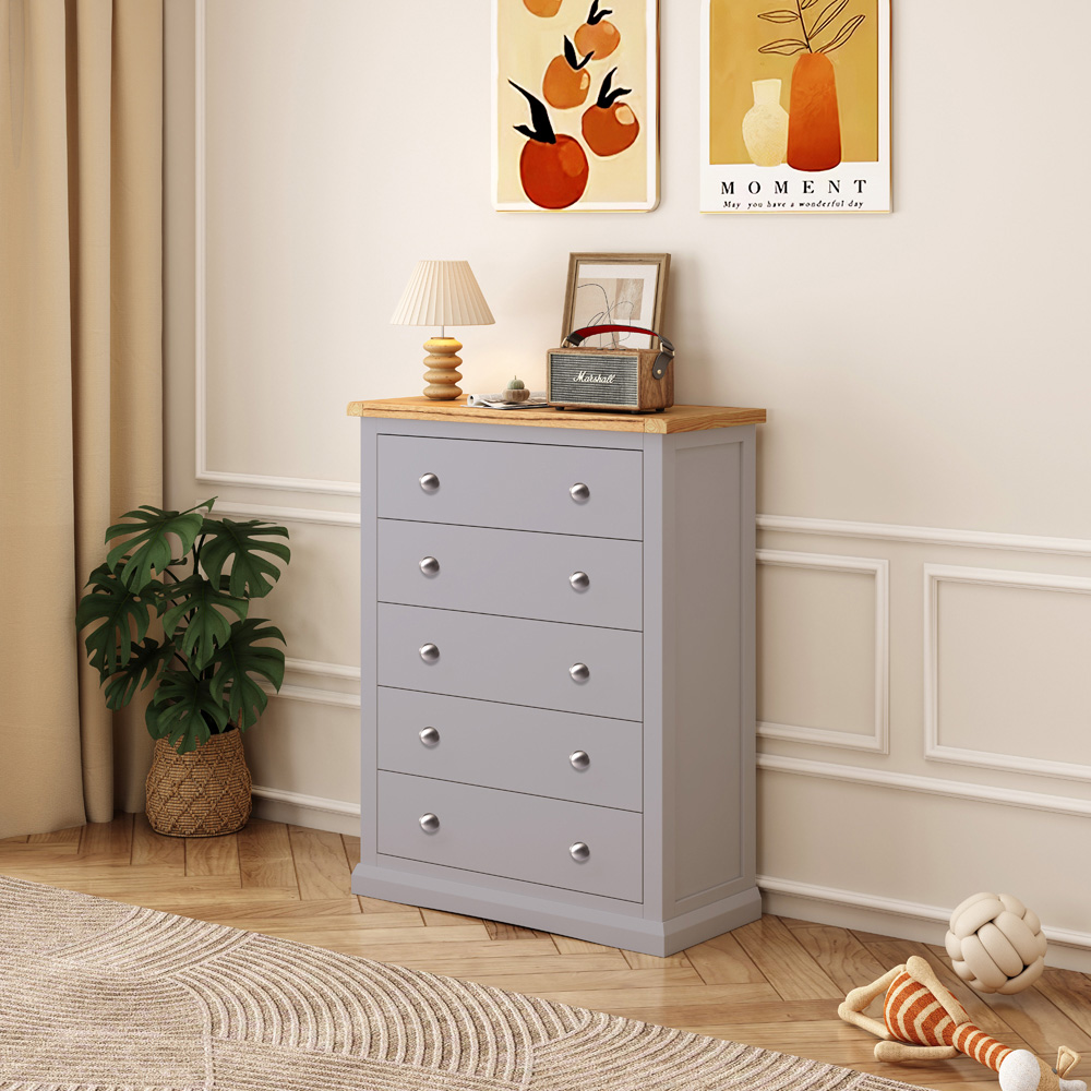 Cabinet Bits Rocca 5 Drawer Dark Grey Chrome Knob Chest of Drawers Image 8