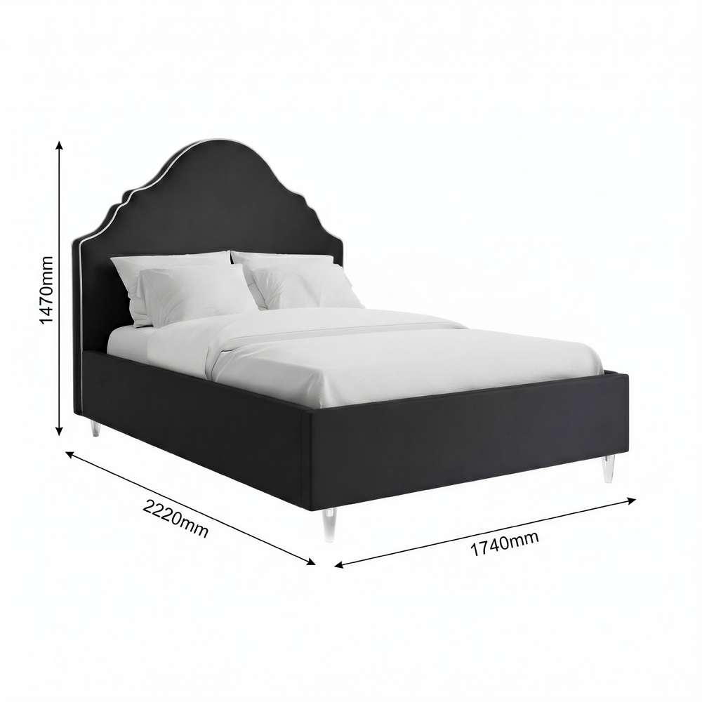 LPD Home Quince Onyx Double Linen Bed with Ornate-Style Headboard Image 5