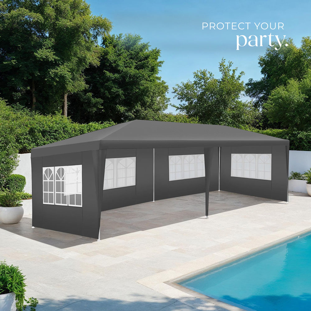 tectake Novara 6 x 3m Grey Gazebo with 5 Side Panels Image 8