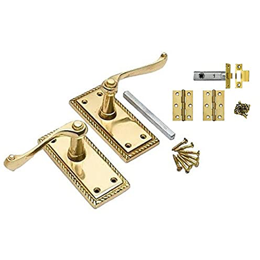 Golden Grace Polished Brass Georgian Door Handle Set 107 x 48mm 4 Pack Image 2