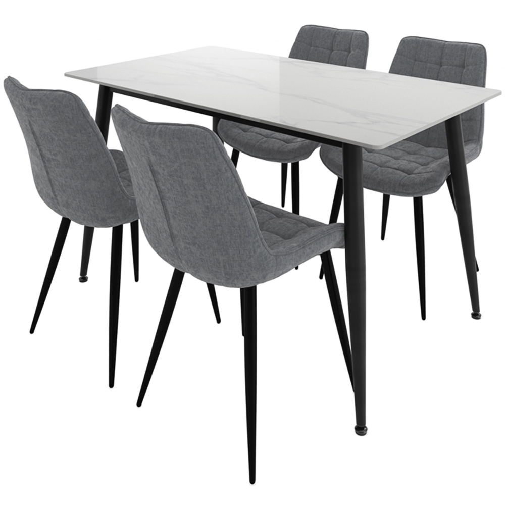 Luna Marble Effect 4 Seater Dining Set White and Grey Image 2