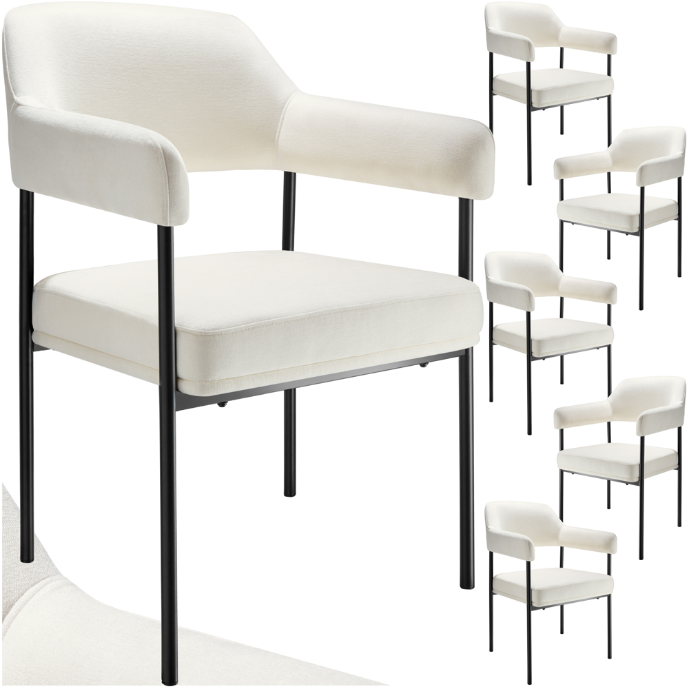 tectake Doe Set of 6 Cream Woven Fabric Armchair Image 2