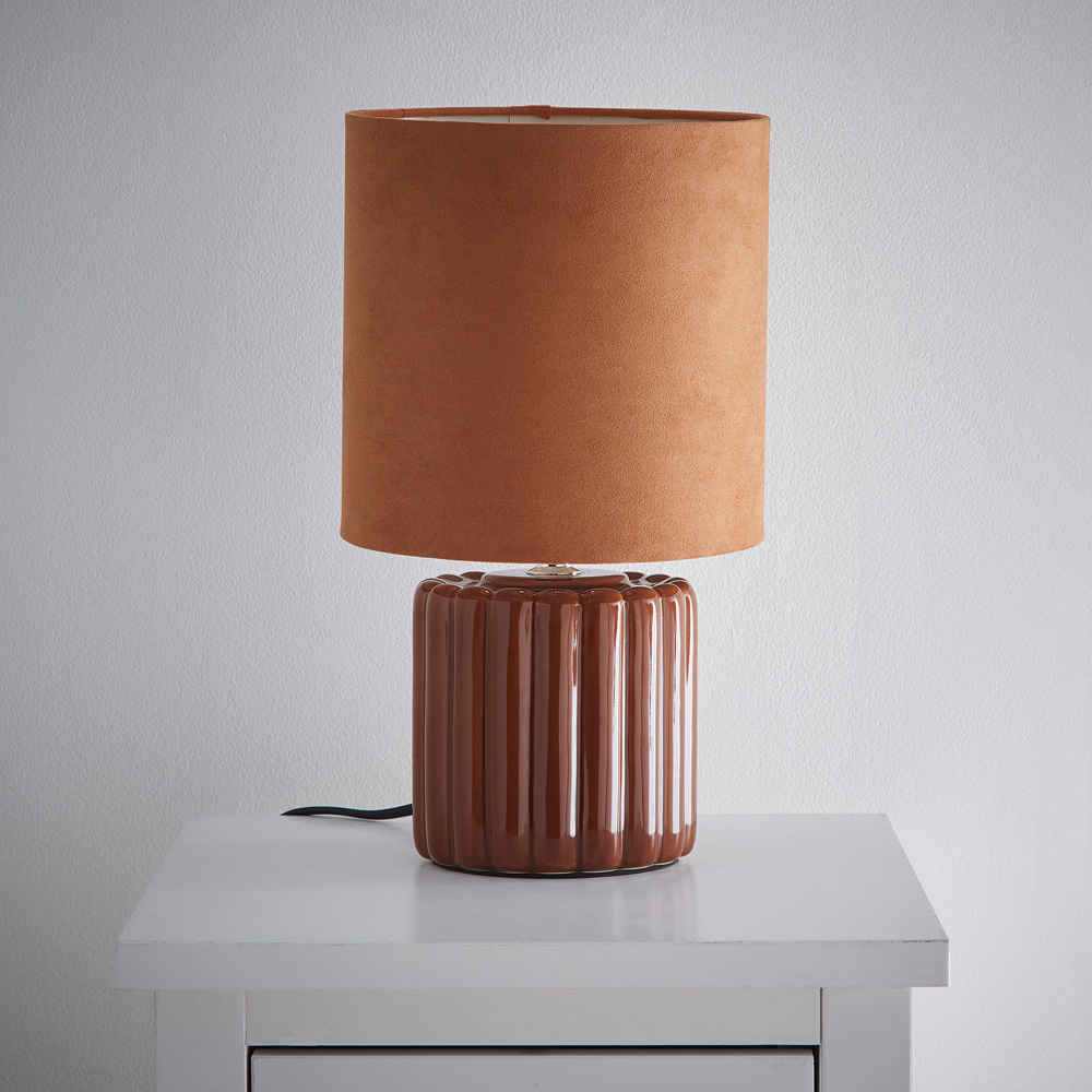 Kliving Zoe Brown Velvet Shade Ceramic Table Lamp Image 2