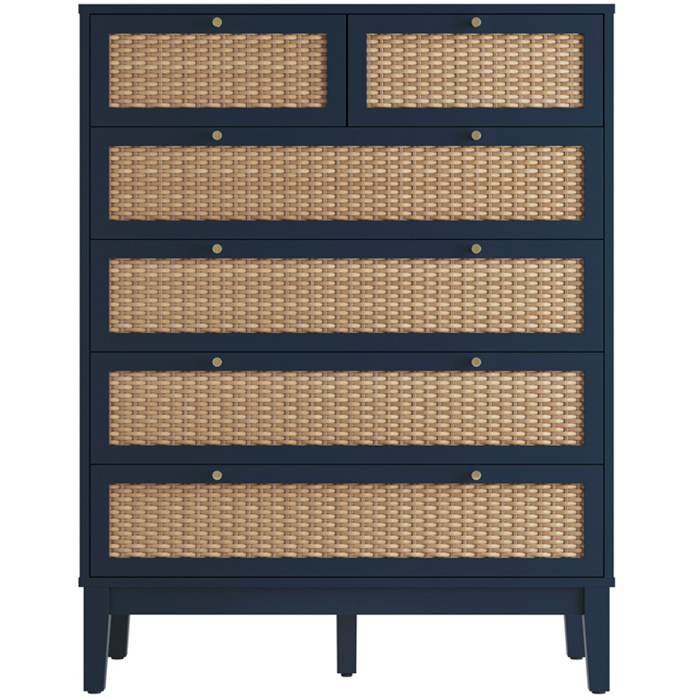 Bordeaux 6 Drawer Blue Rattan Chest of Drawers Image 4