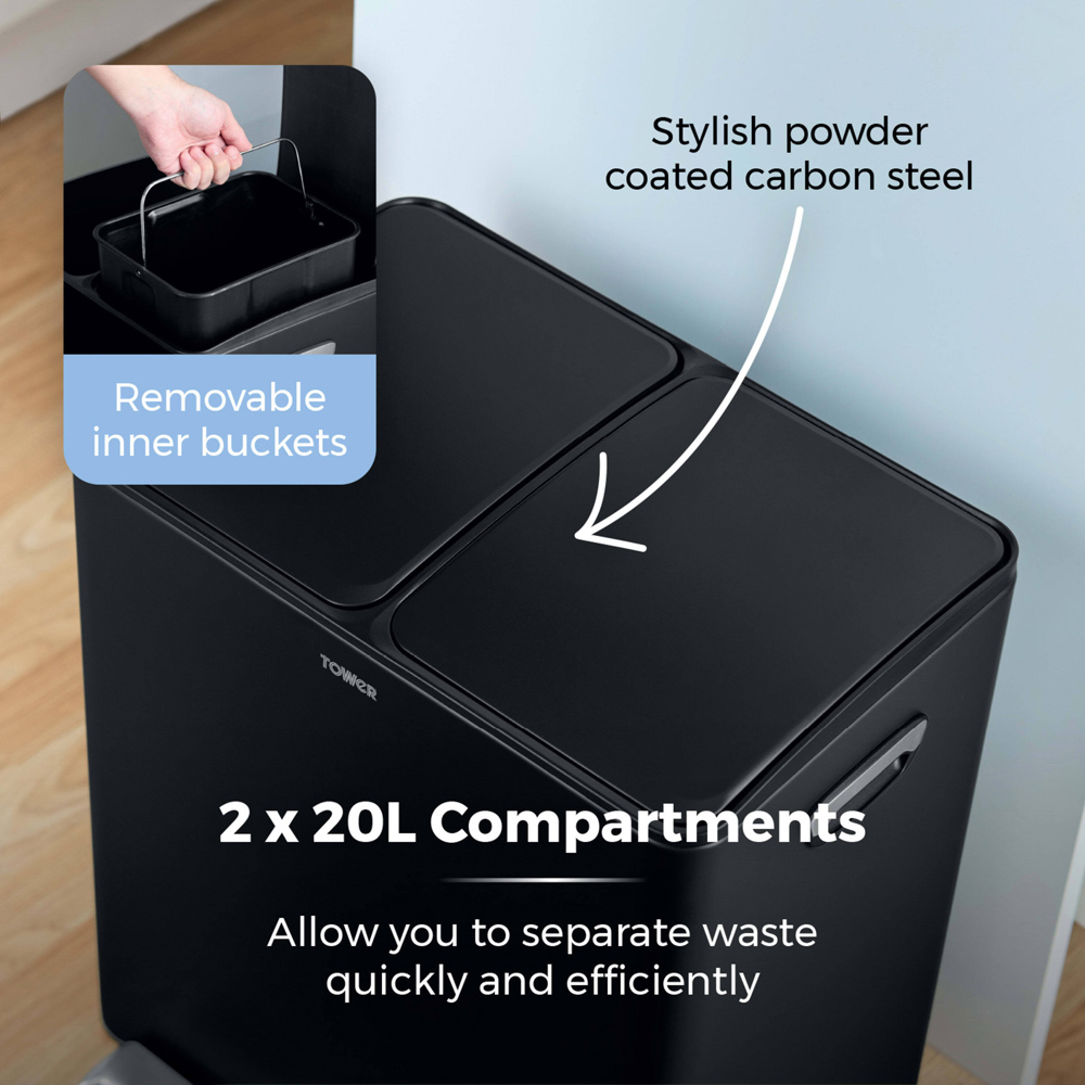 Tower Double Recycling Black Pedal Bin 40L Image 5