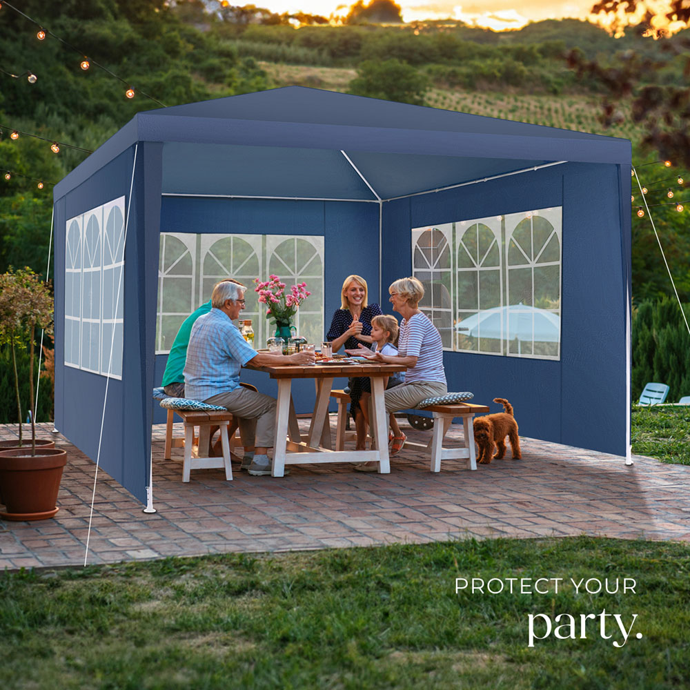 tectake Miramas 3 x 3m Blue Water Resistant Gazebo with 3 Side Panels Image 8