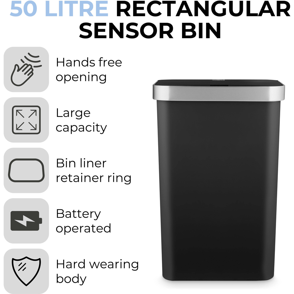 Tower Rectangular Black ABS Sensor Bin 50L Image 6