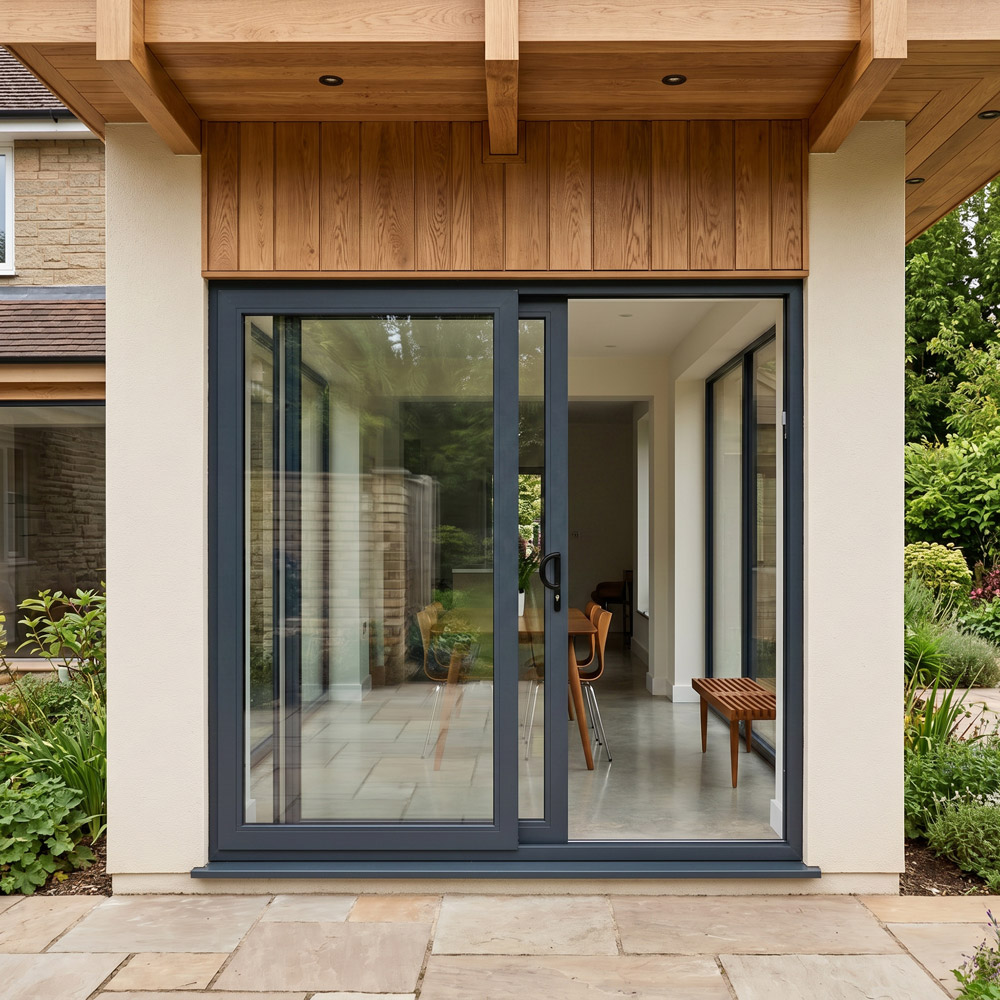 Crystal uPVC Sliding Patio Right to Left Grey White Clear Glass 2090x2090mm Image 2