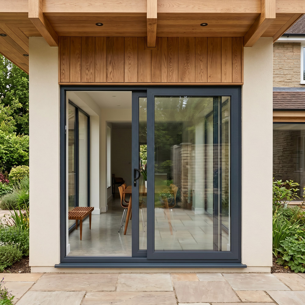 Crystal uPVC Sliding Patio Left to Right Grey White Clear Glass 2390x2090mm Image 2