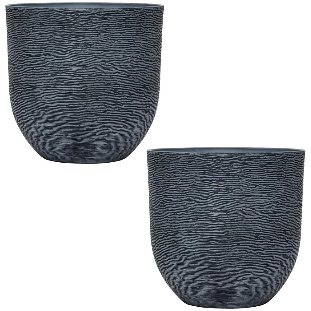 Garden Gear Dark Grey Stone Effect Planter 26cm 2 Pack Image 1