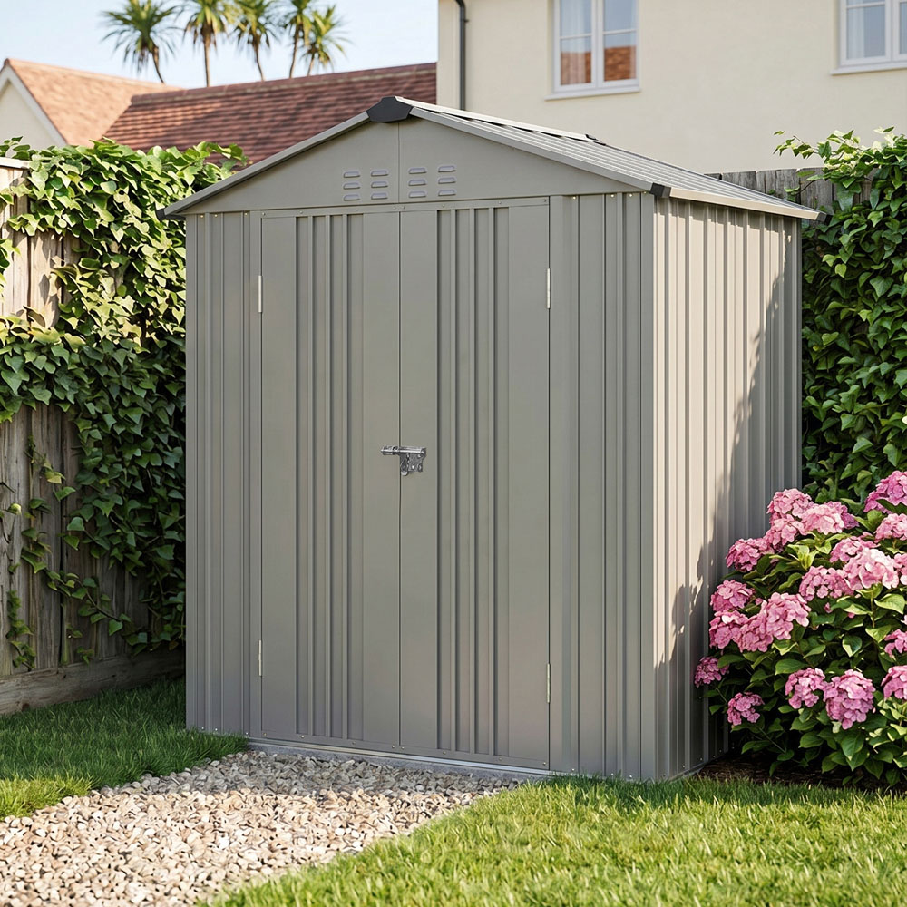 Living and Home 4 x 6ft Grey Metal Apex Garden Storage Shed Image 2