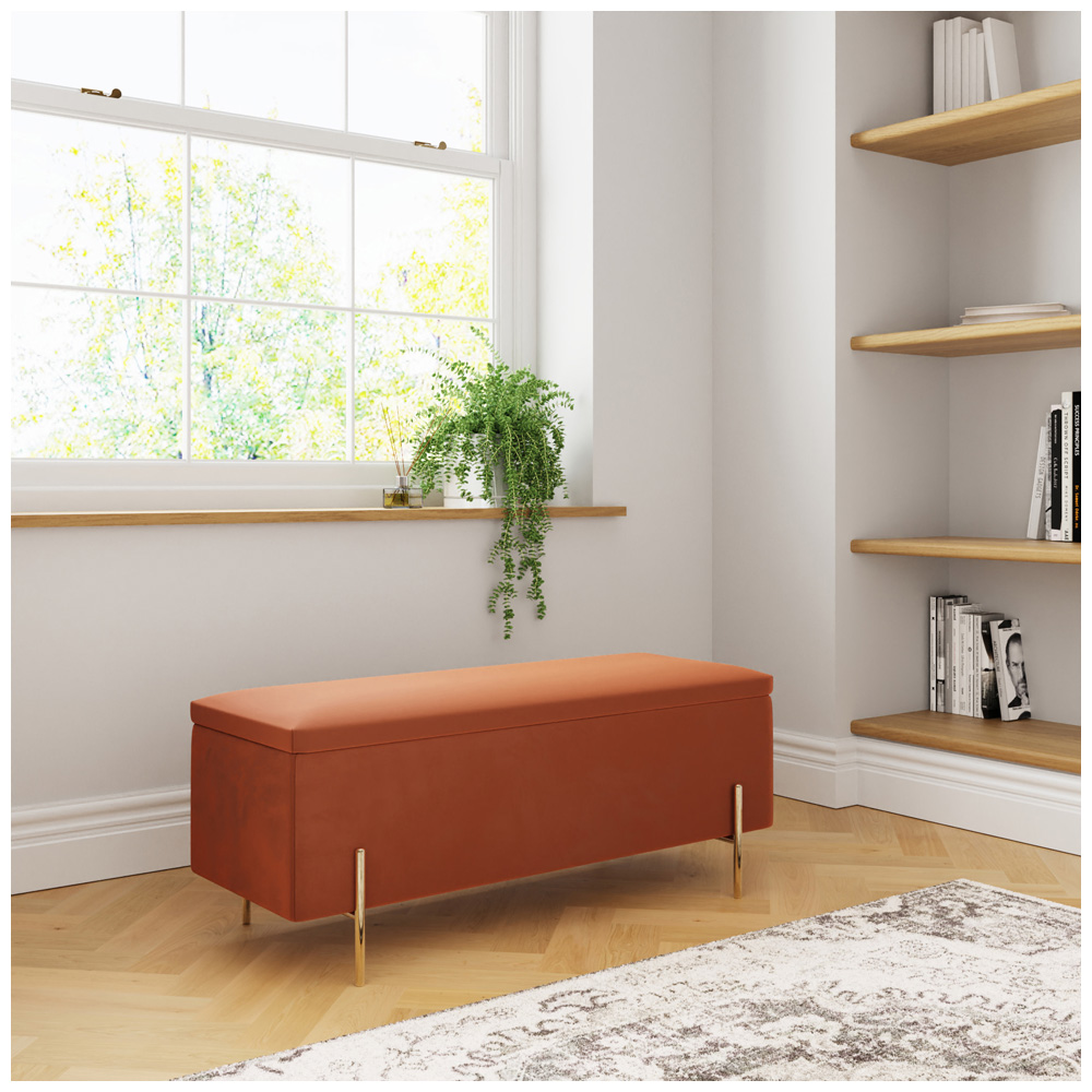 GFW Mystica Russet Velvet Ottoman Storage Bench Image 8