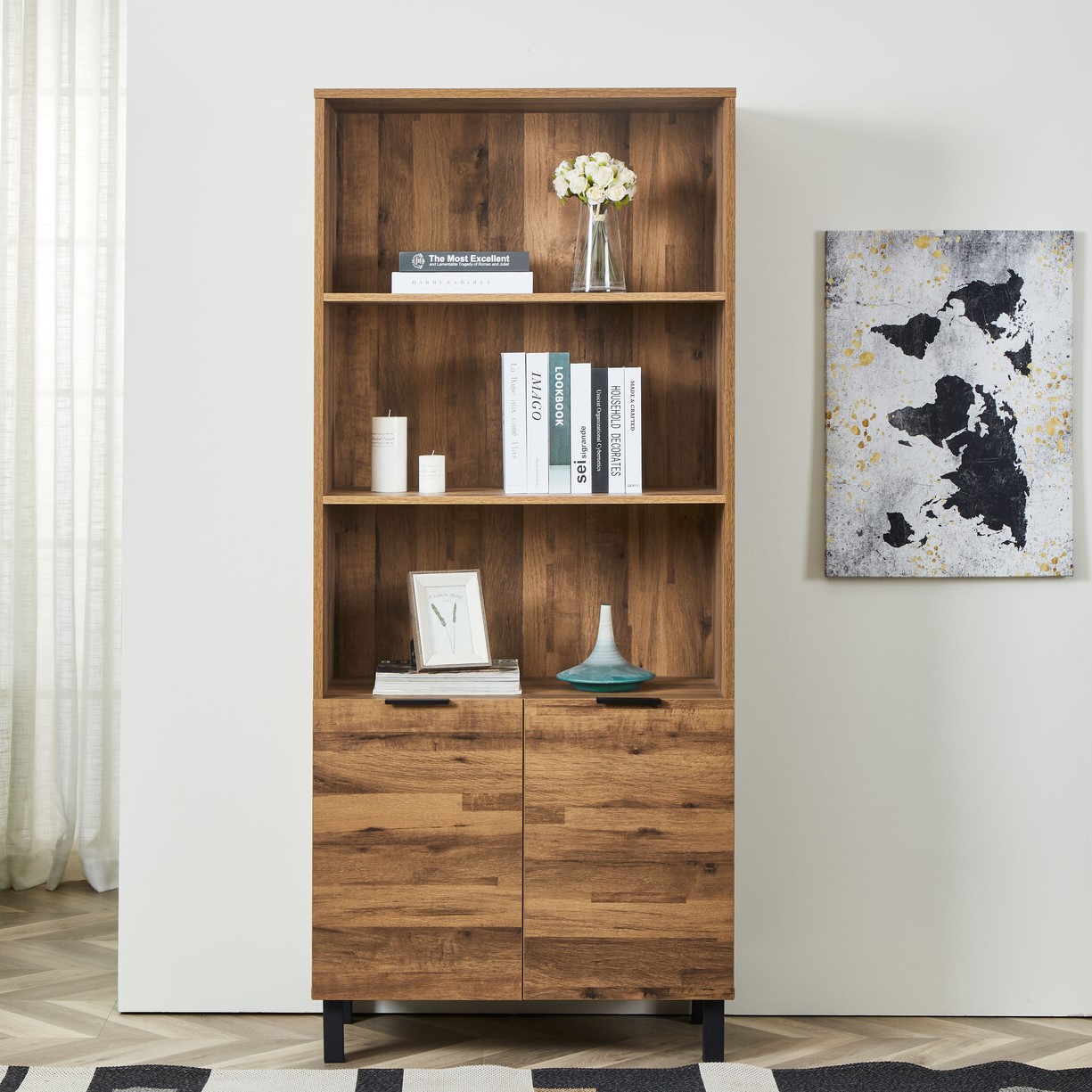 Hampshire 2 Door 3 Shelf Oak Bookcase Image 2