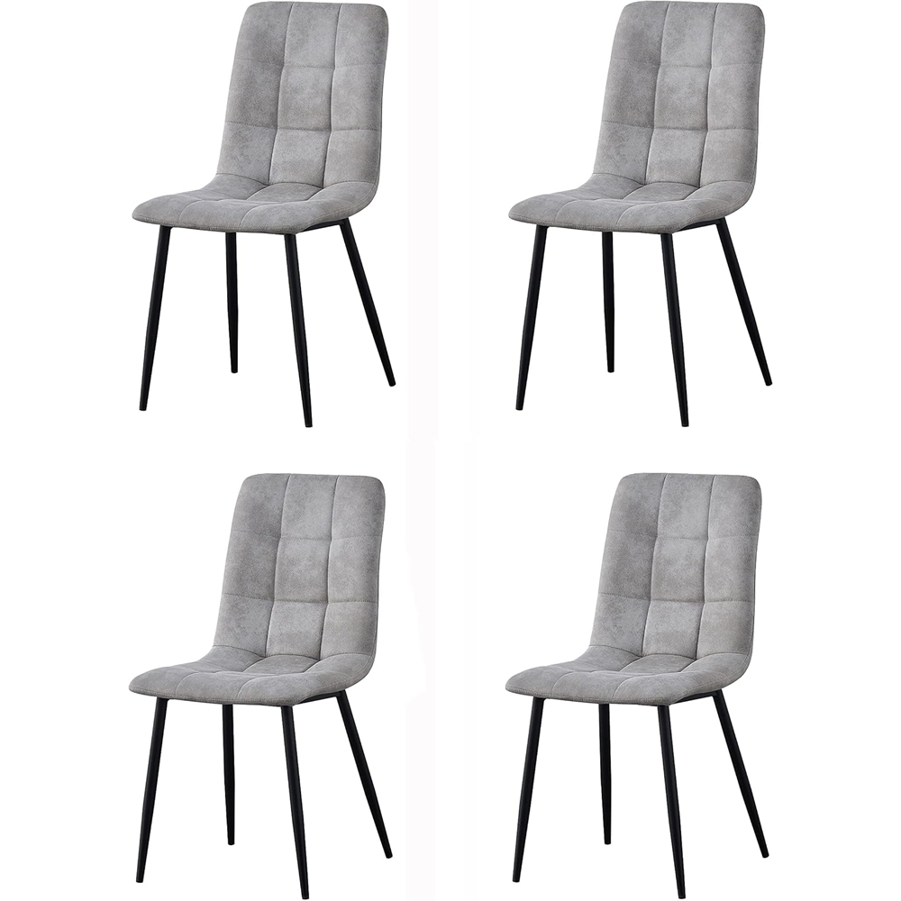 Henri Set of 4 Light Grey Faux Suede Leather Dining Chairs Image 2